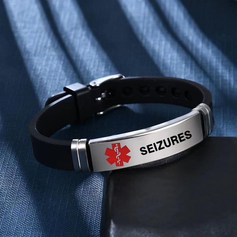 TGLS Red Medical Alert ID Bracelet for Women Men's Emergency First Aid Health Alert Laser Engraved Satinless Steel Adjustable Silicone Wristband Bracelets - Image 5